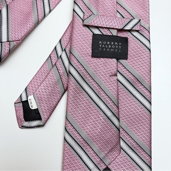 Robert Talbott Carmel Pink Grey Diagonal Striped Hand Sewn Silk Tie Made in USA - Picture 6 of 8